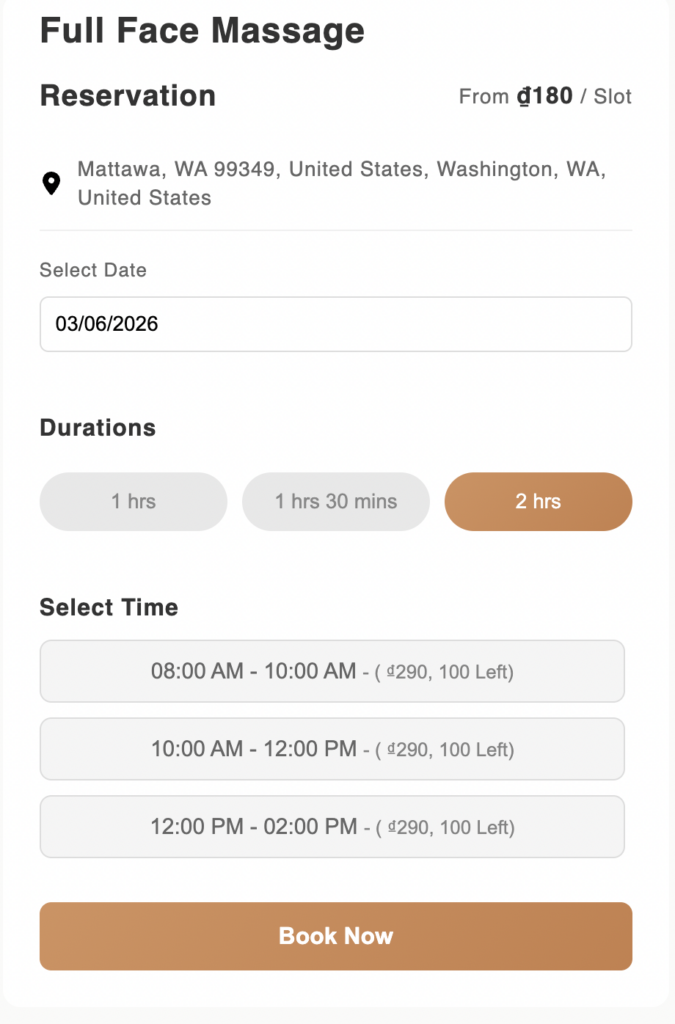 booking form for service products