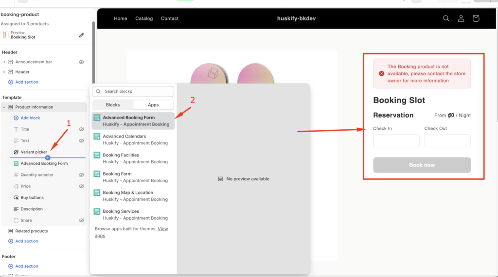 Shopify Booking form